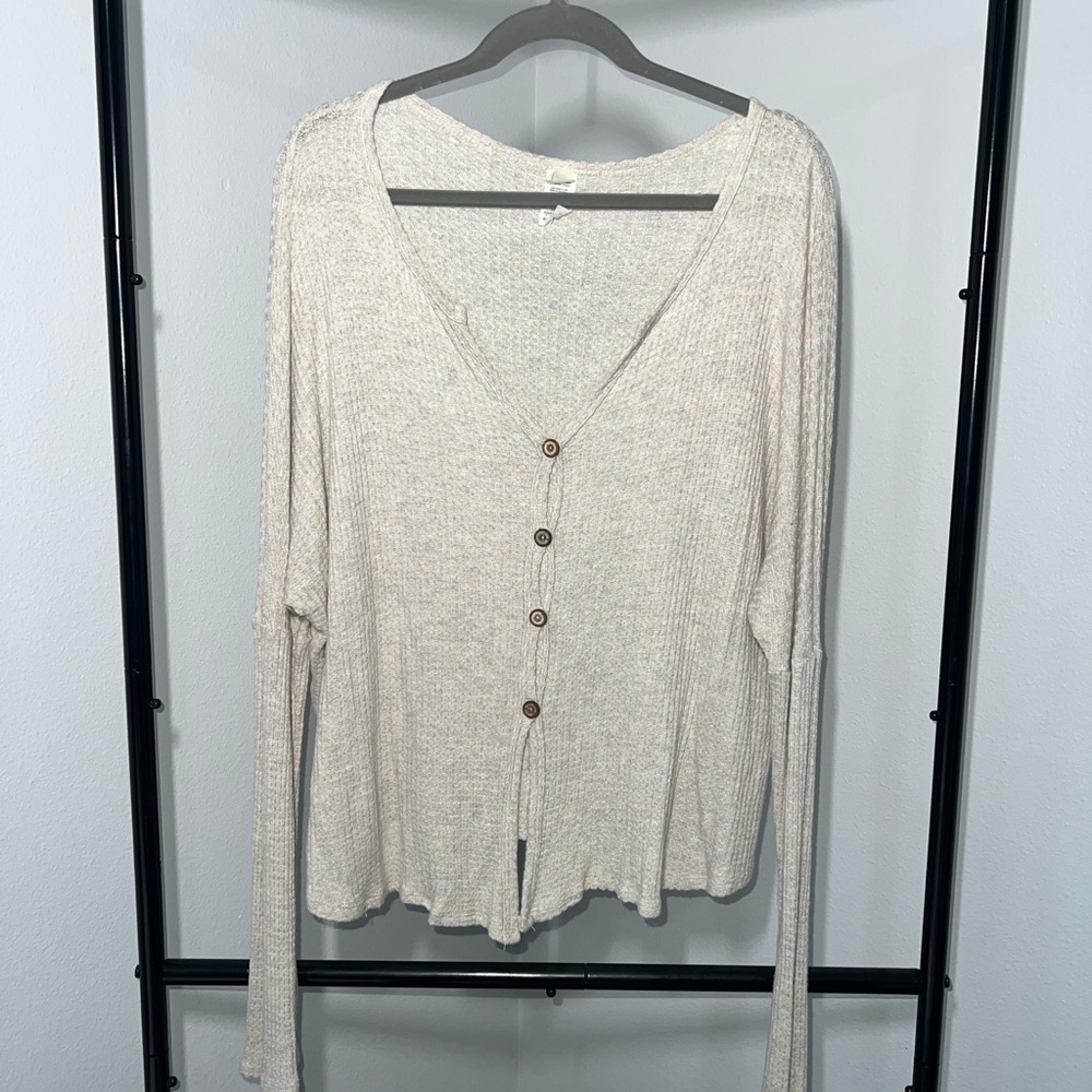 7th Ray Cream Long Sleeve Button-Up Top